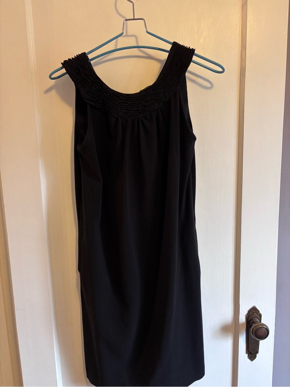 Kensie Black Sleeveless Shift Dress with Pleated Yoke